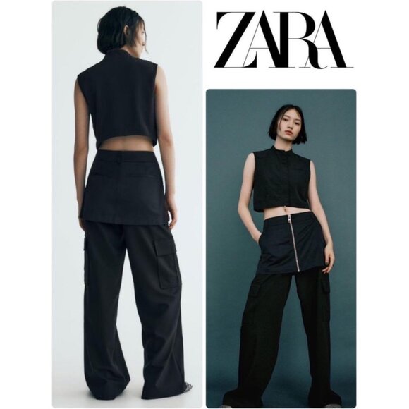 ZARA Skirt Over High-Waist Black Cargo Pants Trousers, Size M - Picture 3 of 16